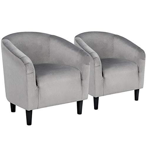 Yaheetech Furry Accent Barrel Chairs Set of 2 - Soft Padded Armrests, Ivory
