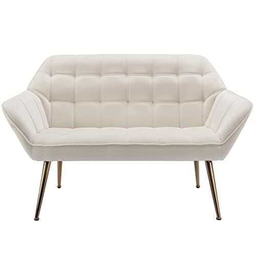 Guyou White Sherpa Wingback Loveseat for Small Spaces