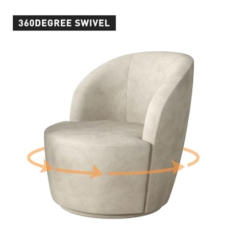 Modern Swivel Barrel Chair Set of 2, Beige Corduroy for Living Room, Bedroom, Office