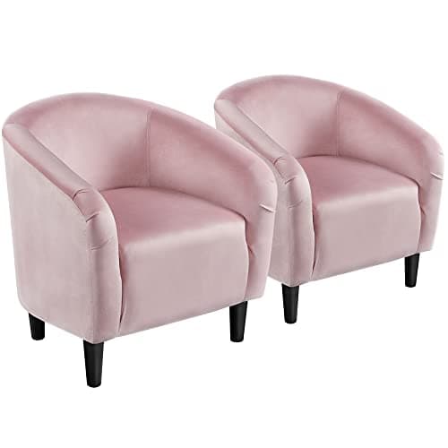 Yaheetech Furry Accent Barrel Chairs Set of 2 - Soft Padded Armrests, Ivory