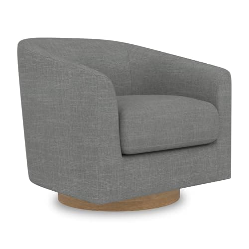 Ivory Swivel Accent Chair with Modern Barrel-Curved Arms and Solid Wood Base