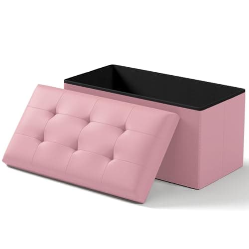 White Storage Ottoman Bench with Folding Foot Rest, 15 x 43 x 15 Inches