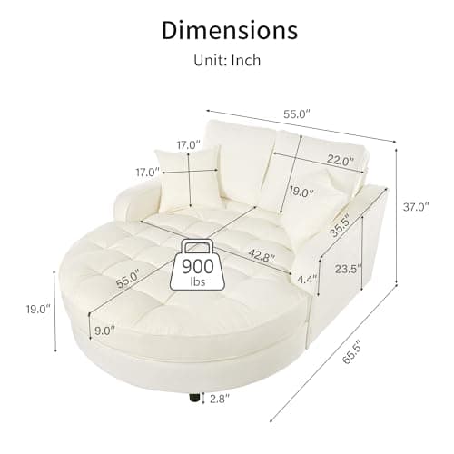 Modern Elegant Tufted Oversized Chaise Lounge Sofa Bed, Cream Beige, Extra Wide Seat
