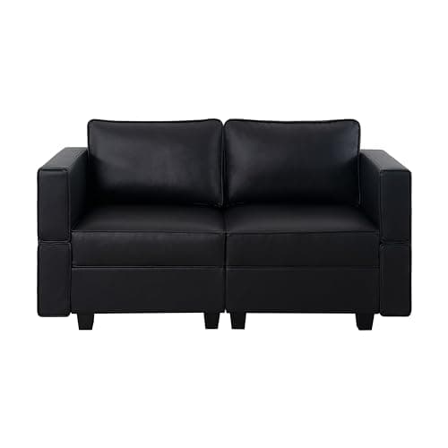 Naomi Home Sarah Black Modular Loveseat with Storage, Air Leather 2 Seaters