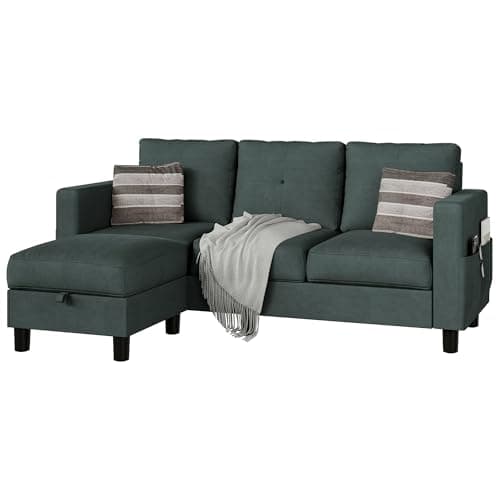 Dark Gray JY Convertible Sectional with L-Shaped Ottoman for Small Spaces