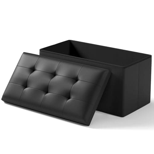White Storage Ottoman Bench with Folding Foot Rest, 15 x 43 x 15 Inches