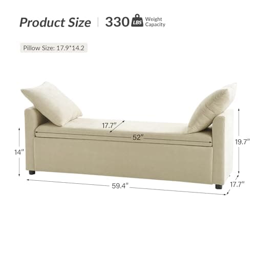 HULALA HOME Beige Modern Storage Bench with Throw Pillows