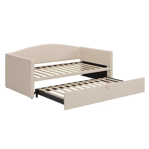 Beige Merax Twin Size Extended Pop Up Trundle Daybed Sofabed