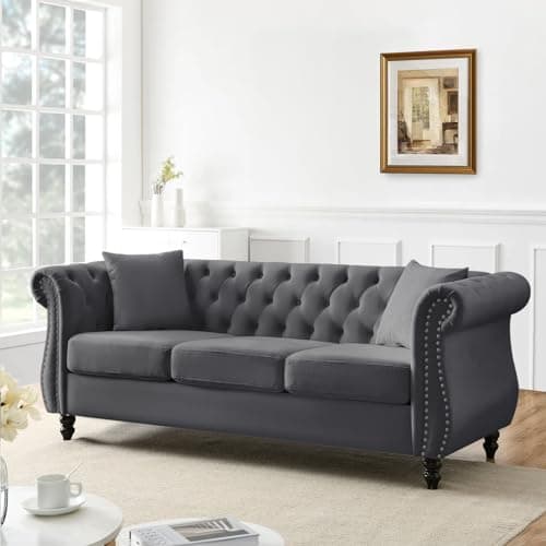 Mid Century Modern Velvet L-Shaped Sofa Couch - Black