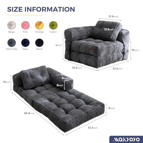 MAXYOYO L-Shaped Foldable Sleeper Sofa Bed, Dark Grey