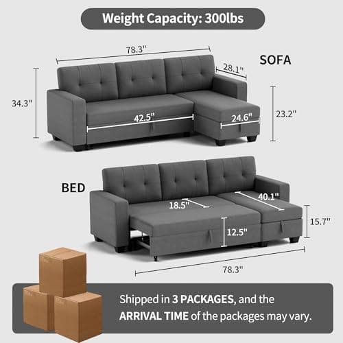 Furniwell L-Shaped Sleeper Sofa with Storage Lounge, Gray Linen (Living Room, Small Space)