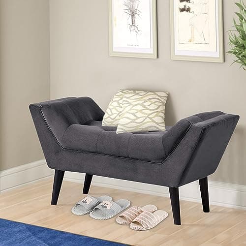 Alunaune Dark Gray Velvet Tufted Ottoman Bed Bench with Storage