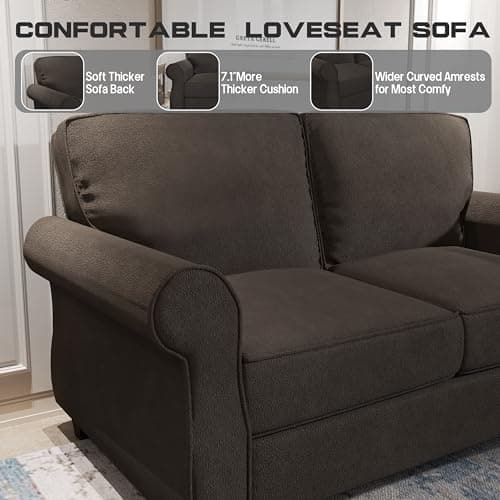 ZeeFu 56" Mid Century Modern Brown Velvet Love Seat Sofa