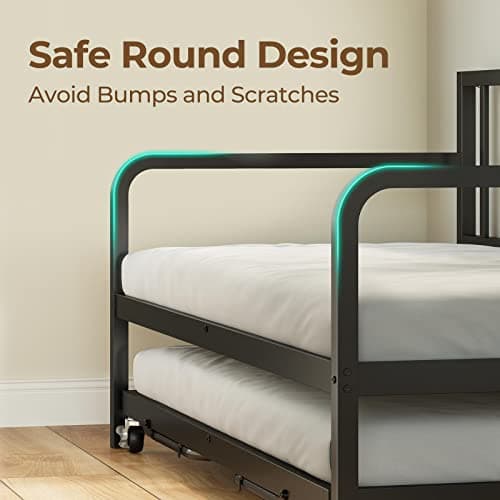 Rolanstar Adjustable Height Twin Daybed with Charging & LED Lights, Black