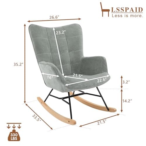 LSSPAID Grey Upholstered Glider Rocking Chair for Living Room & Nursery