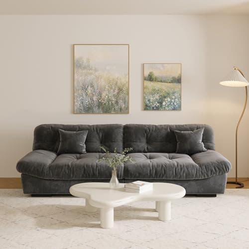 Modern 105" Scrub Velvet LoveSofa with 2 Pillows, Deep Seat Couch, Pink