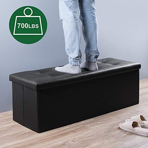 Camabel 43 Inch Folding Ottoman Bench with Storage Black