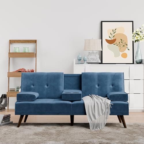 Shintenchi Dark Gray Velvet Reclining Sofa Bed with Foldable Arms