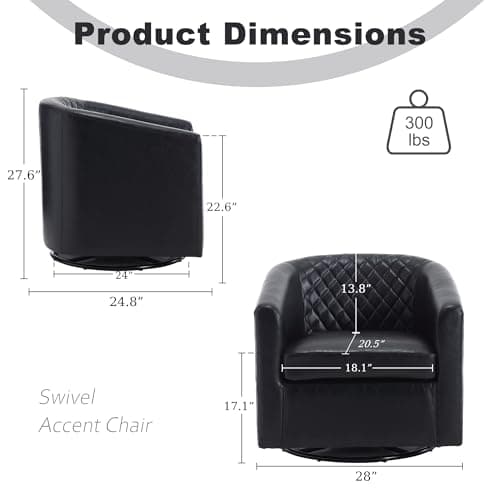 Black Swivel Leather Round Armchair for Living Room & Bedroom