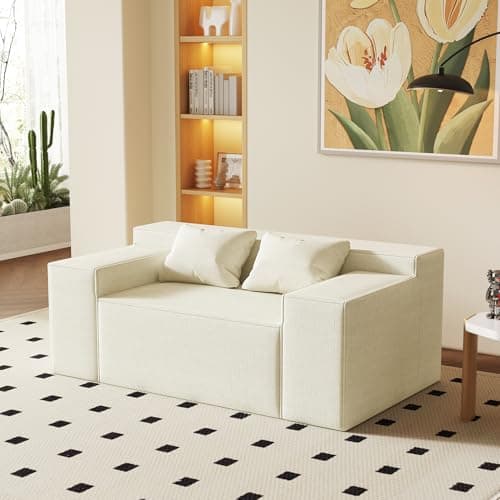Modern Loveseat Sofa with Sleeper Function and Cat-Scratch Resistant Fabric, No Assembly Required - Beige Color