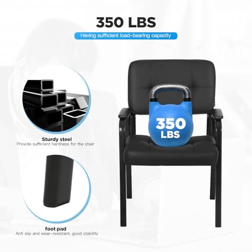 FDW Black Reception Chair with PU Leather Armrest for Home Office