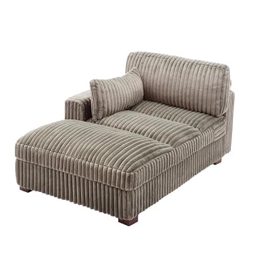 Gray Oversized Corduroy Chaise Lounge with Right Armrest & Cushy Recliner Couch - Solid Wood Solid Cover