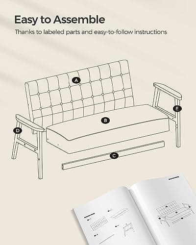 SONGMICS Mid-Century Modern 2 Seater Loveseat Sofa, Sand Beige, 51.2-Inch Wide Seat
