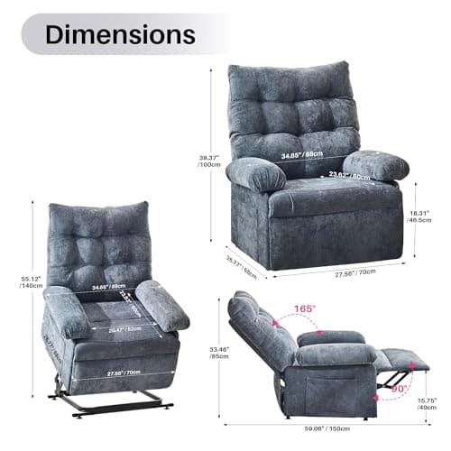 Redlife Triple Motor Electric Power Lift Chair, Oversized Grey Recliner Sofa for Adults and Elderly