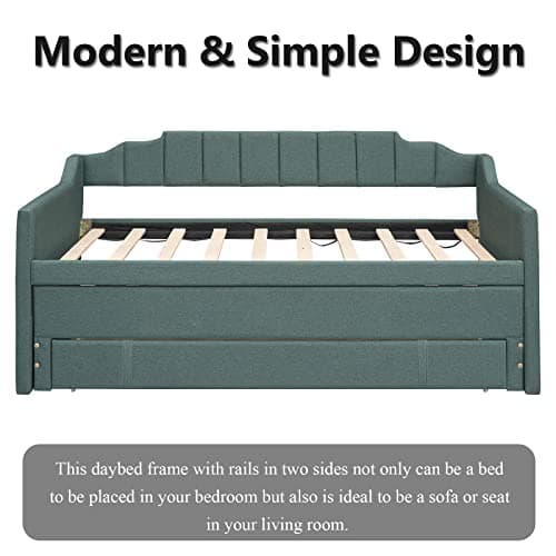 Harper & Bright Designs Green Storage Daybed with 3 Drawers and Trundle