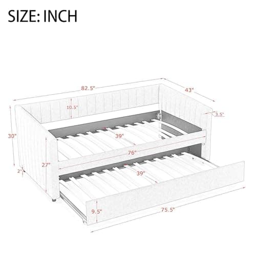 Twin Size Daybed with Trundle and Stripes - Beige
