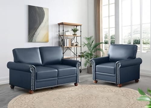 Chesterfield Living Room Furniture Set with Storage, Navy Blue