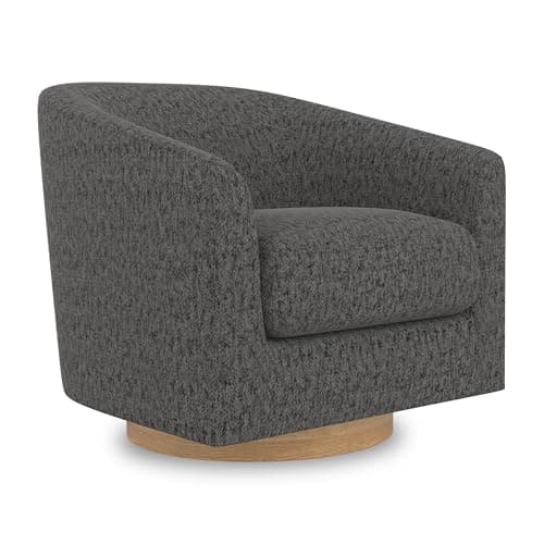 Ivory Swivel Accent Chair with Modern Barrel-Curved Arms and Solid Wood Base