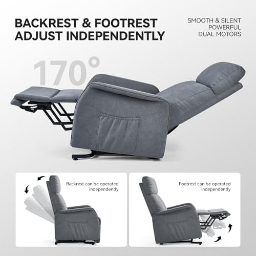 Dual Motor Power Lift Recliner Chair for Elderly with Massage and Heat
| Electric Recliner Chairs for Adults with Large Seat and Tall Backrest
| Infinite Position Electric Recliner Chairs for Adults with Fabric and Dark Grey