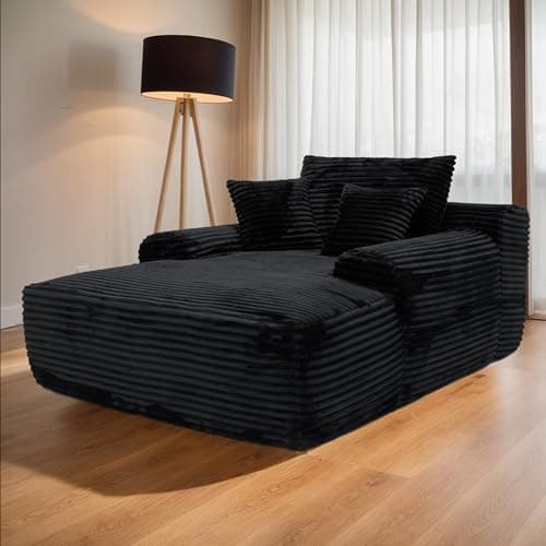 Black Corduroy Oversized Lounge Chair - 67" Memory Foam Sleep SofaBed in a Box