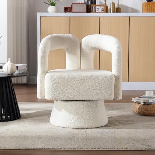Modern Swivel Accent Chair - Beige, Mid-Century Inspired Living Room Chair