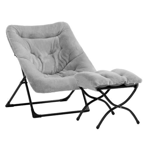 HollyHOME Beige Faux-Fur Oversized Folding Lounge Chair
