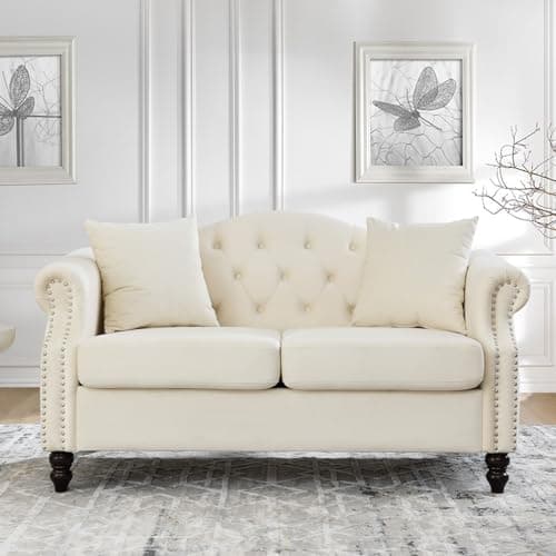 57 Button Tufted Velvet Loveseat Sofa in Black for Living Room, Bedroom, Office, Apartment