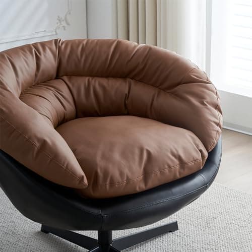 Black+Brown Swivel Accent Chair with Detachable Cushion
