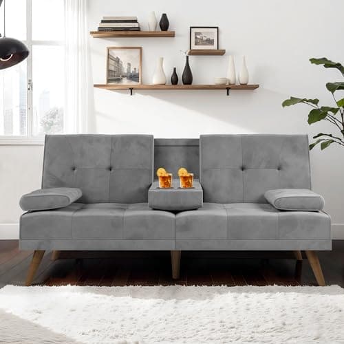 JAMFLY Futon Couch Sofa Bed for Small Spaces (Dark Gray)