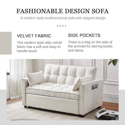 Beige 3-in-1 Sleeper Sofa Bed with Storage – Modern Lounge Furniture