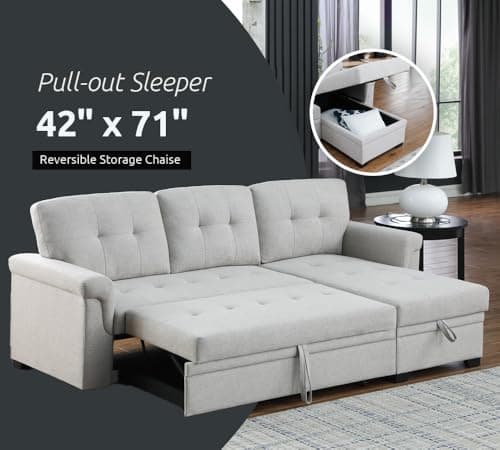 Lilola Home Lucca Sectional Sleeper Sofa - Versatile Storage & Comfortable Couch Bed