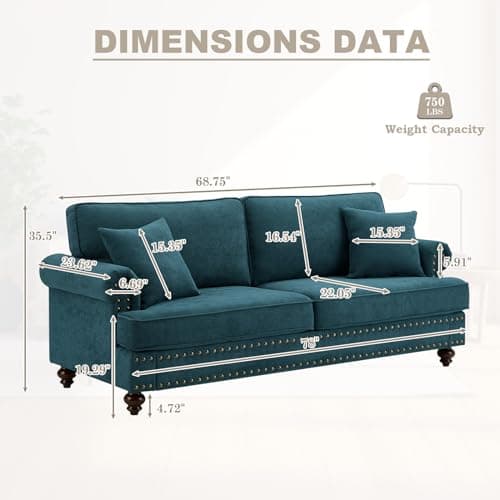 78 Comfy 3 Seater Sofa Couch Chenille Fabric Upholstered Mid Century Modern Sofa Living Room Furniture Sets Green