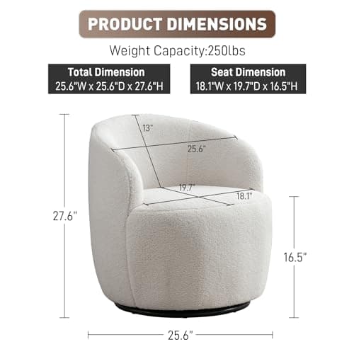 Ivory Modern Boucle Swivel Accent Chair for Living Room and Bedroom