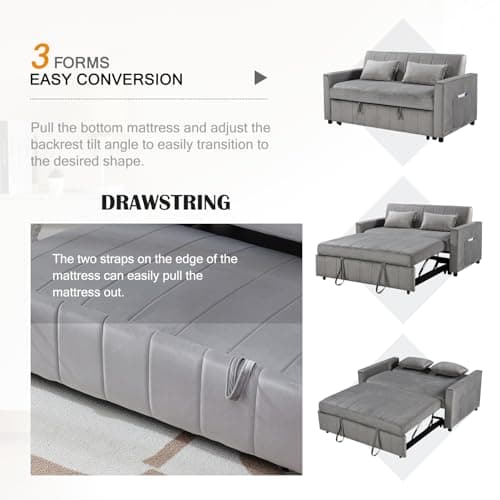 Modern 55.51 Convertible Velvet Sofa Bed with Adjustable Backrest and Storage – Grey