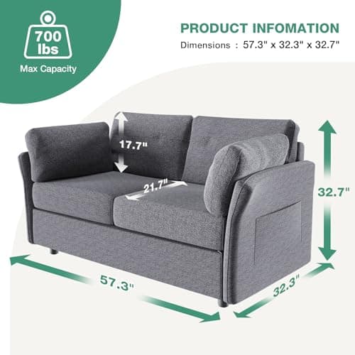 Novilla 57" Linen Fabric Loveseat Sofa, Grey for Living Room