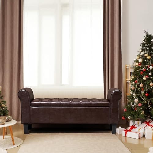 Leather Upholstered Ottoman with Storage for Living Room