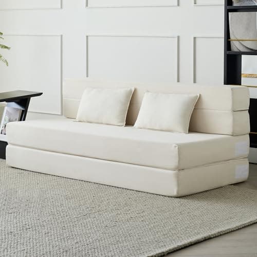 Beige Linen Foldable Mattress 3-in-1 Sofa Bed, Queen, Pillow Included