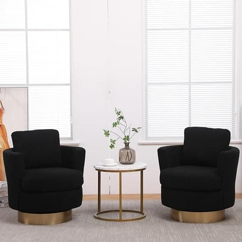 Gold Stainless Steel Base Teddy Swivel Chair, Black Comfy Living Room Accent