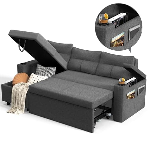 Pamapic Dark Gray L-Shaped Sleeper Sofa with Storage & Ergonomic Cushions