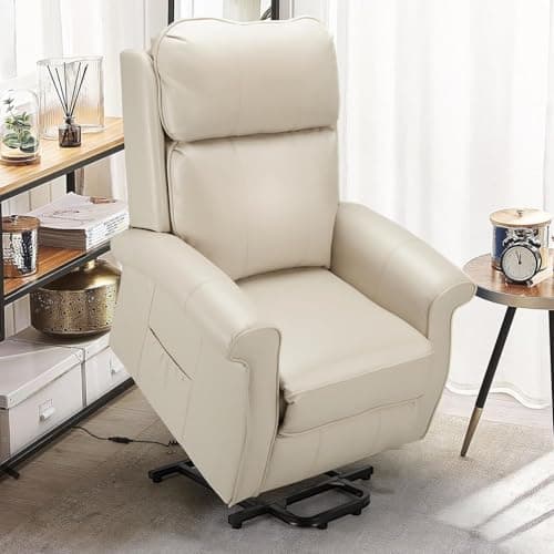 Esright Cream White Electric Power Lift Recliner Chair for Elderly with Side Pocket & Remote Control